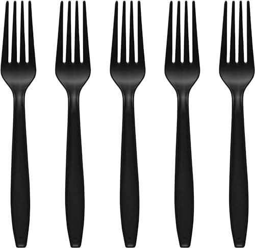 Trendsetter 100 Pieces Heavy Duty Black Reusable and Washable Fork-Reusable Food-Safe Forks,Reusable Dinner Fork Set Strong Washable & Durable Long-Lasting Cutlery