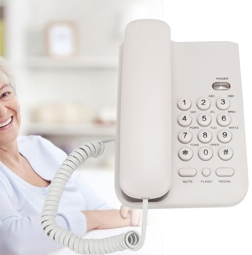 Cocoarm Corded Landline Phone, ABS Material, Wall/Table Mount, No Battery Required, UK Telephone Line (White)