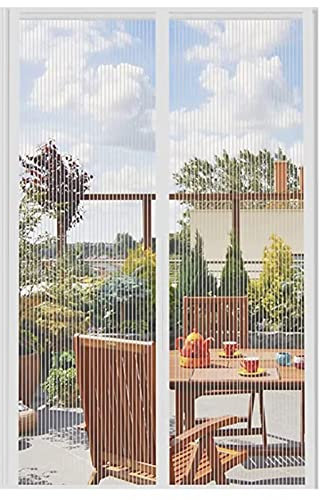Mosquitera magnética para ventanas y puertas, 110 x 205 cm, personalizable, antiinsectos, para puertas de patio, entradas, color blanco