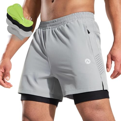 Nepest Mens Cycling Shorts 4D Padded Zip Pockets Light Grey/Black, L