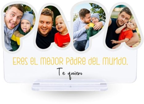 DEREGALOOS Placa Decorativa Personalizada con fotos Día del Padre. Placa Metacrilato con Fotos para Papá. Marco de Fotos Original. Regalo original para padres. (Te quiero)