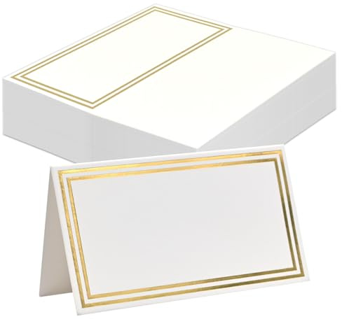 LICQIC Wedding Place Cards, Name Tags for Table Setting, 50 Pcs Gold Edge | Personalised Name Place Cards for Banquets Dinner Parties