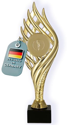 Larius Pokal (27 cm, 263g) – Personalisierbare Trophäe mit Steinsockel – Ideal für Turniere, Fussball, Kindergeburtstage, Mannschaften & Auszeichnungen - M4 (ohne Wunschtext, Gold)