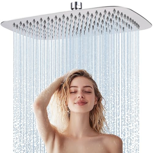 HardiValue 12 Inch All Metal Extra Large Rain Shower Head, Rectangle Shower Head for Full Body, Sturdy and Durable Chrome