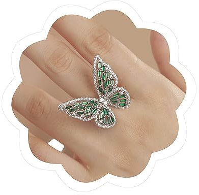 Crystal Butterfly Ring Cubic Zirconia Bow-Knot Knuckle Ring for Women