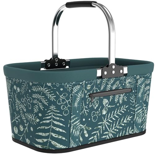 Yeabett Panier à provisions robuste pliable de 30 l avec barres de support, grand panier de transport, pour Noël, les voyages et les pique-niques, avec poignées rembourrées, le shopping, les cadeaux