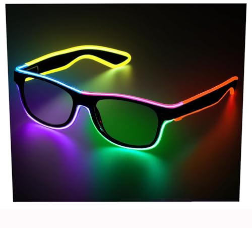 KATELUO Lunette LED Lunettes Lumineuses Fluo Soiree, Clignotant Lunettes de Soleil Fluo, Neon Lunettes de Fête à LED Glasses Lumineux pour Halloween, Carnaval, Fêtes, Concert, Club, Cosplay