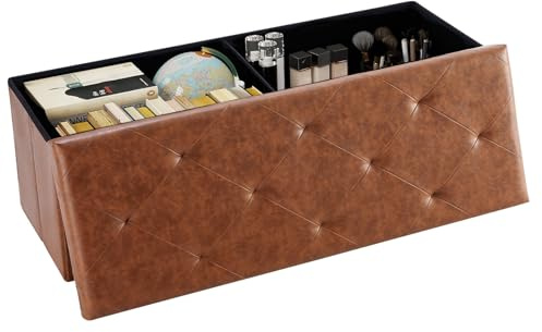 DUMOS 43 Inch Folding Storage Ottoman Bench, Large Ottoman with Storage