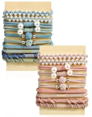 Elastici per Capelli, 20 Pezzi, fasce per capelli Boho da donna, elastici con perline, eleganti accessori, per Capelli Spessi, Elastico per Ragazza, per Capelli lisci e ricci