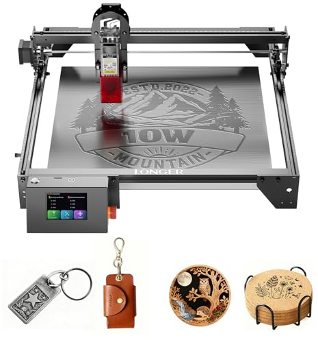 LONGER 10 W lasergravyrmaskin, 400 x 400 mm, stort arbetsområde, 3,5 tum färgpekskärm, offline-drift, för graveringar på metall, glas, trä (lasergravyr)