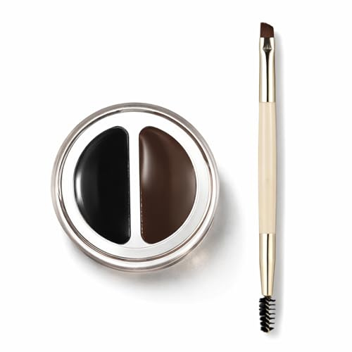 THXFUNAREA Gel Eyeliner Waterproof et Gel Sourcils – Noir et Marron en Pot à Double Compartiment, Longue Tenue, Avec Pinceau Double Embout, Kit Maquillage Yeux pour Femmes