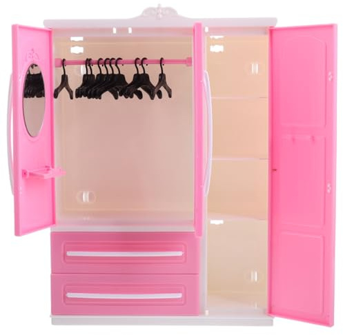 Homoyoyo Armoire pour Poupée Mini 30 Cm avec 10 Cintres Cintres Courbés Meuble de Rangement en Bois pour Vêtements Poupée Garde-Robe pour Maison Accessoire D’Imitation Couleur Aléatoire