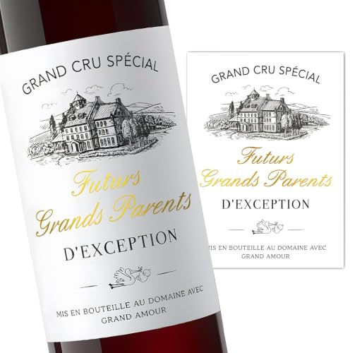 Lot de 4 Etiquette de Vin Annonce Grossesse Etiquette de Bouteille Futurs Grands Parents Champagne Annonce Naissance Cadeau Surprise pour Famille