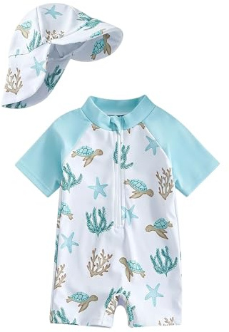 Costume da Bagno per Neonato Tuta da Nuoto a Manica Corta E Cappello Bagno Set UPF 50+ Protettivo in Neoprene Solare Muta Surf Swimsuit Spiaggia Mare Piscina Spiaggia Immersioni