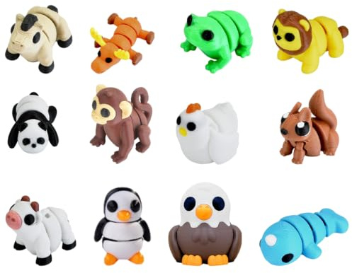FUHAMJ 12 Figuras de Animales Impresas en 3D – Miniaturas Realistas con Detalles Articulados, Anti-estrés para Adultos, Decoración de Escritorio y Fiesta – Colección de Figuras para Entusiastas, A