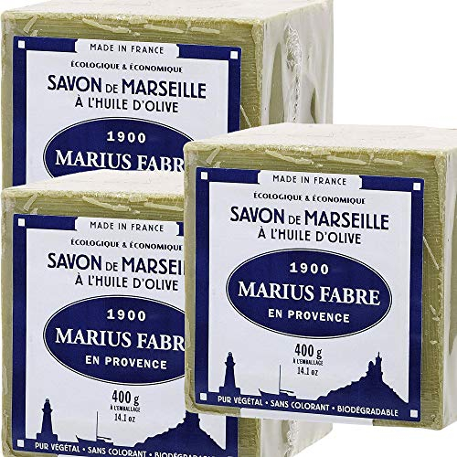 Marius Fabre – Jabón de Marsella al aceite de oliva, pastilla de 400 g – Juego de 3 pastillas de 400 g