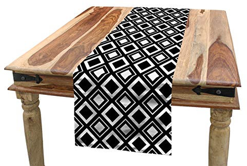 ABAKUHAUS Schwarz und weiß Tischläufer, Squares Moderne, Esszimmer Küche Rechteckiger Dekorativer Tischläufer, 40 x 225 cm, Weiß und Schwarz