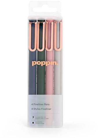 Poppin Fineliner Felt Tip Pens, Smooth Flow, Long Lasting Black Ink, Fine Point Tip, Ideal for Writing, Journaling, Sketching, Assorted Colors, Set of 4 (Assorted Velvet)