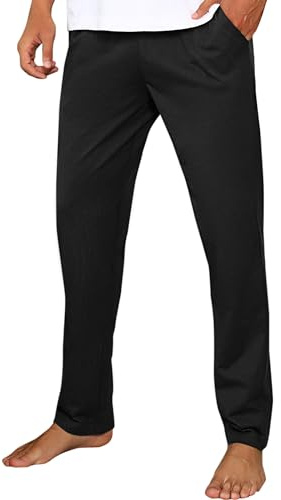 Litherday Pantalon de Pyjama Homme en Coton Bas de Pyjama Vêtement de Nuit | avec Poches à Cordon Doux Léger Confortable Longue Couleur Unie*