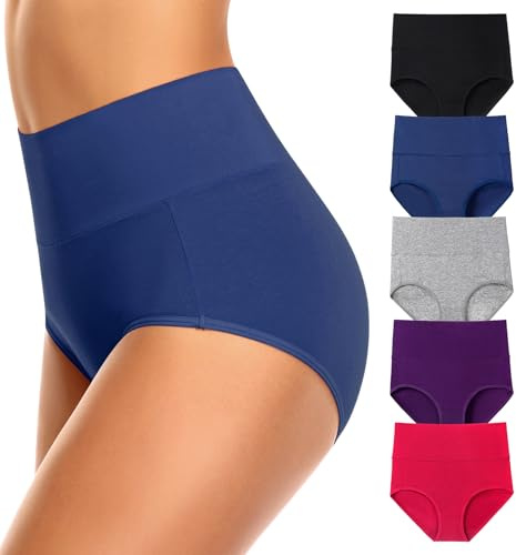 OLIKEME Tummy Control Cotton Underwear for Women Plus Size Breathable Postpartum Panties High Waisted Briefs Multicolor