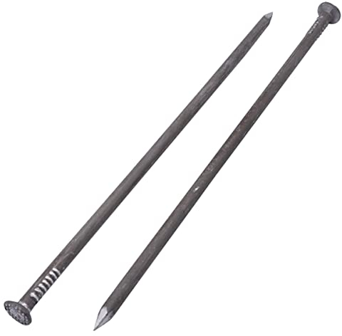 Pack de 12 clavos de acero al carbono de 8 x 300 mm, cabeza redonda plana, clavos de alambre común, carpintería (12, 8 x 300 mm)