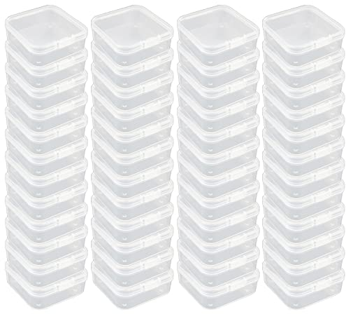 LJY 48 Stück Quadratische Mini Klar Kunststoff Aufbewahrungsbehälter Box Fall mit Deckel für Kleinigkeiten und andere Bastelprojekte (53 x 53 x 20 mm, transparent)