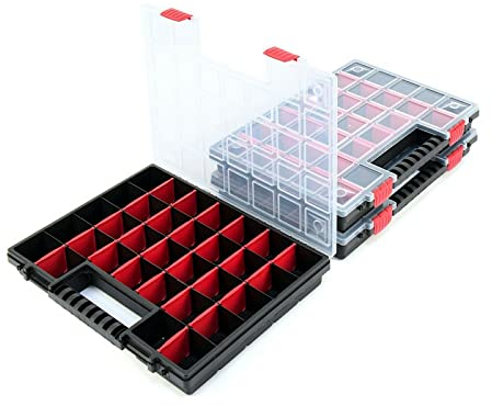 3er Set Sortimentskasten Sortierkasten Kleinteilemazagin Sortierbox Trennstege Durchsichtiger Deckel Verschließbar Stapelbar Kunststoff 39,9 x 30,3 x 5 cm