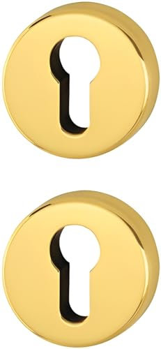 Coppia Rosette Foro Cilindro Compatibile con Foro Yale, Bocchette Foro Serratura Porta - Rosette Vendute in Coppia (Tonda, Ottone Lucido)