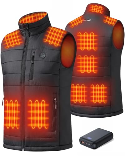 GOTOBI Gilet Chauffant Homme avec Batterie 7.4V 16000mAh, 9 Zones de Chauffage, 4 en 1 Interrupteur Intelligent avec Design d'extinction des Lumières, Veste Chauffante pour Ski Travail en Plein Air