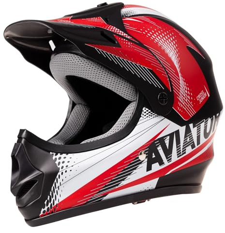 Motorradhelm Matt Kinder ab 3 Jahre Enduro Quad Schwarz-Rot S Roller Cross