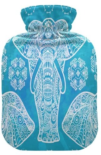 Hot Water Bottle with Soft Cover Removable Hot Cold Water Bag for Pain Relief, Menstrual Cramps, Feet Warmers M Card Elephant Blue Animal