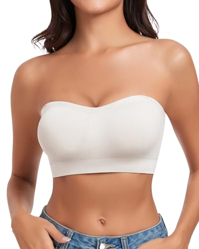 WOWENY Sujetador Bandeau sin Tirantes para Mujer, Top de Tubo sin Aros, Bralette con Relleno sin Costuras y Tirantes Transparentes