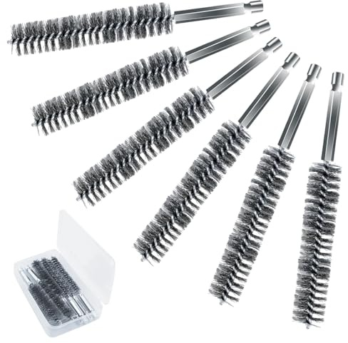 6 Pcs 15mm Stainless Steel Pipe Brush for Electric Drill Cleaning hex Handle Wire Hole Brush Twisted Pair Wire Brush Cleaning Brush