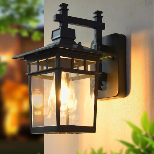 LXJCSM Wandleuchte Aussen, Außenwandleuchten mit Klarglas, IP44 Wasserdicht, Wandlampe Vintage, Außenlampe Balkon Lampe Wandlampe Aussen (Schwarz, 40W)