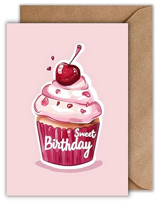 WBdesignz Cupcake Geburtstag Karte mit Umschlag - Süße Geburtstagskarte für Frauen “Sweet Birthday Geschenkkarte Kuchen Glückwunschkarte zum Geburtstag (DIN A6)