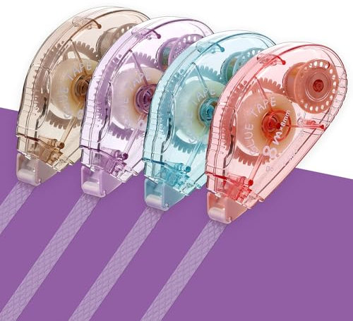 4 Stück Kleberoller, 8mm x 8m Glue Roller Doppelseitiges Klebeband Selbstklebend für DIY Basteln Papier Scrapbooking Umschlägen (Blau&Rosa&Lila&Grau)