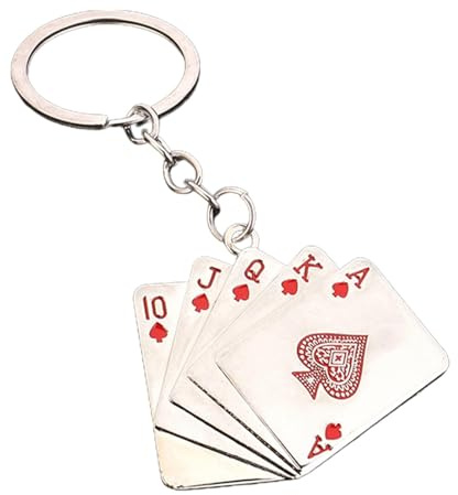 Spelkort nyckelring, pokernyckelring – dekorativ pokernyckelring, ornament nyckelring spelkort hänge för pokerentusiaster för vuxna barn nyckel ryggsäck, röd, Siehe Beschreibung