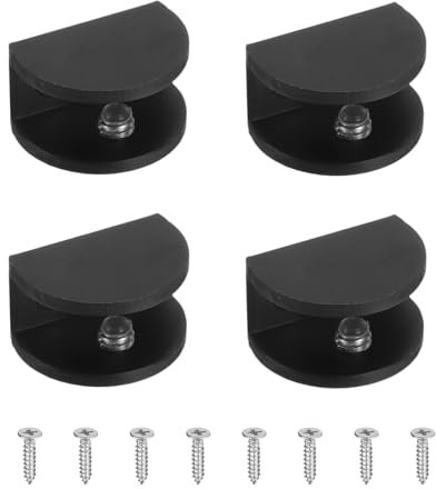 sourcing map 4 clips de fijación de vidrio, para soporte de espejo de fijación de semicírculo de 8 a 10 mm, abrazadera de clip de aleación de aluminio con tornillos para vitrina de vidrio/madera,