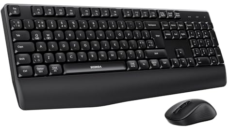 seenda Bluetooth Wireless Keyboard and Mouse, COE200 Multi-Device Bluetooth+2.4GHz USB, Ergonomic Keyboard with Wrist Rest Full Size QWERTY UK Layout for Windows Mac OS Laptop iPad Tablet, Black
