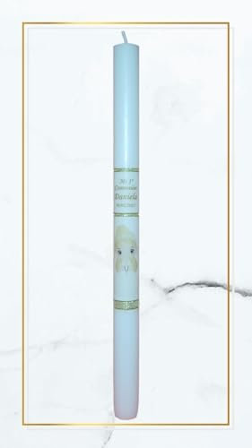 VELA (CIRIO) PARA COMUNIONES PERSONALIZADA. MEDIDA 3x40 CM DECORADA DIBUJOS NIÑO/NIÑA COMUNIÓN (RUBIA)