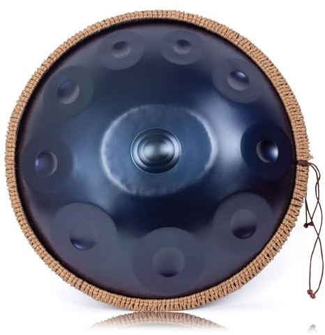 LOMUTY Handpan 432 HZ Principiante, 10 Notas 19 Pulgadas 48cm en D Menor Tambor de Acero, Handpan-Drum con Baquetas, Funda, Soporte y Partituras, para Meditación y Yoga, Azul