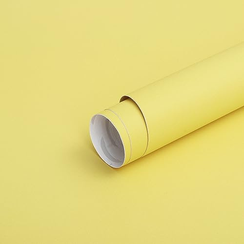 Timeet Peel and Stick Wallpaper 40CM×10M Yellow Contact Paper Waterproof Self Adhesive Vinyl Thicken Sticky Back Plastic Solid Colour Yellow Furniture Sticker Removable Vinyl Wrap for Cabinet Wall