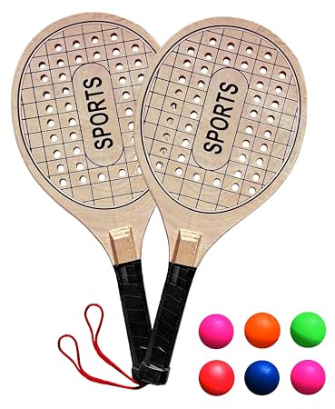 Palas Playa Madera + 6 Pelotas - Juguetes Playa para Niños y Adultos - Juegos Playa Divertidos - Tenis de Playa - Raquetas Playa - Juego al Aire Libre - Accesorios Playa
