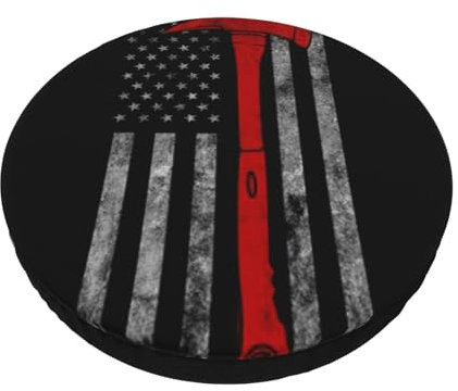 HYSDPUZK Firefighter Axe Red Line Flag Round Bar Stool Seat Cushion Cover - Premium Velvet Chair Pad With Non-Slip Bottom For Kitchen/Bar Stools
