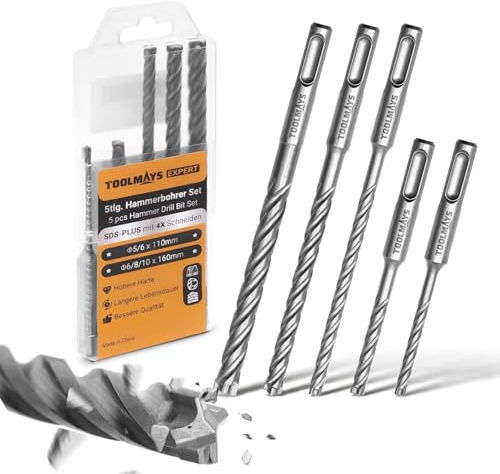 TOOLMAYS SDS Plus Betonbohrer Set, 5-teilig SDS Plus Bohrer Set für Beton, Ø 5-10 mm Steinbohrer, 3-mal langlebiger als Standardbohrer
