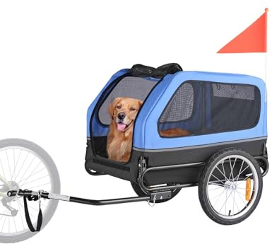 VEVOR Remolque de Bicicleta para Perros, Carga de 40 kg, Portabicicletas Plegable para Perros Pequeños/Grandes con Rueda de Liberación Rápida, Enganche Universal, Bandera y Correa Interior
