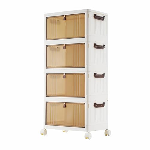 BARGAIN FACTORY 4-Tier Stackable Storage Box Set with Lids, 23L Capacity per Tier, Wheeled Storage Bins with Brakes