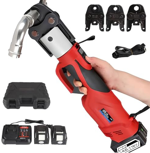 Crimpatrice idraulica portatile a batteria, pressa idraulica elettrica per tubi, pressione massima: 38 kN, corsa di lavoro: 42 mm, rotazione a 360°, per tubi in acciaio inossidabile e rame da 12-54