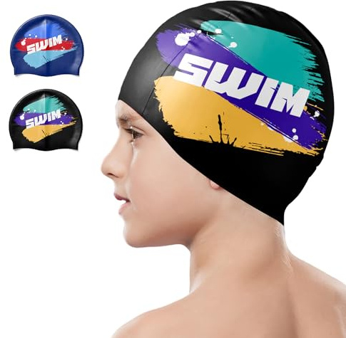 Swim Cap Kids, Durable Waterproof Swimming Cap for Girls Boys Teens Toddler Aged 3-15, Comfortable Fit Kids Swim Cap for Long Hair and Short Hair