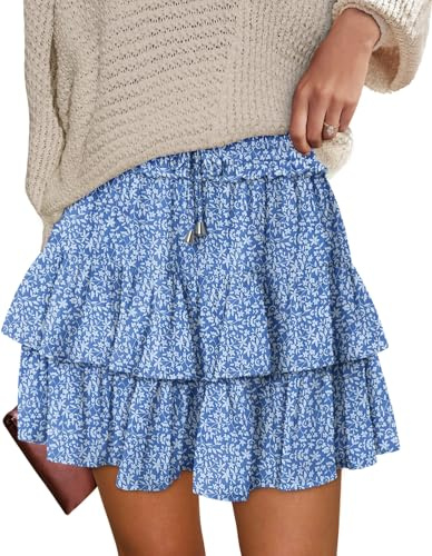 KISSMODA Womens Mini Athletic Short Skirts Ruffle Layered Sport Skort Stretchy Casual High Waist Pleated Tennis School Summer Skirt with Shorts